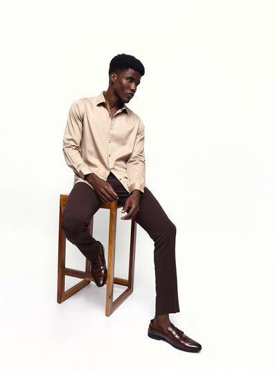 Men's Solid Spread Collar Full Sleeves Regular Fit Casual Shirt