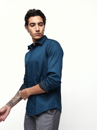 Men's Solid Spread Collar Full Sleeves Regular Fit Casual Shirt