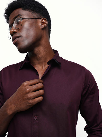 Men's Solid Spread Collar Full Sleeves Regular Fit Casual Shirt