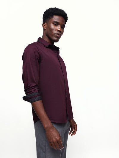 Men's Solid Spread Collar Full Sleeves Regular Fit Casual Shirt
