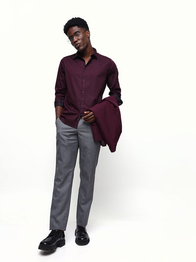 Men's Solid Spread Collar Full Sleeves Regular Fit Casual Shirt