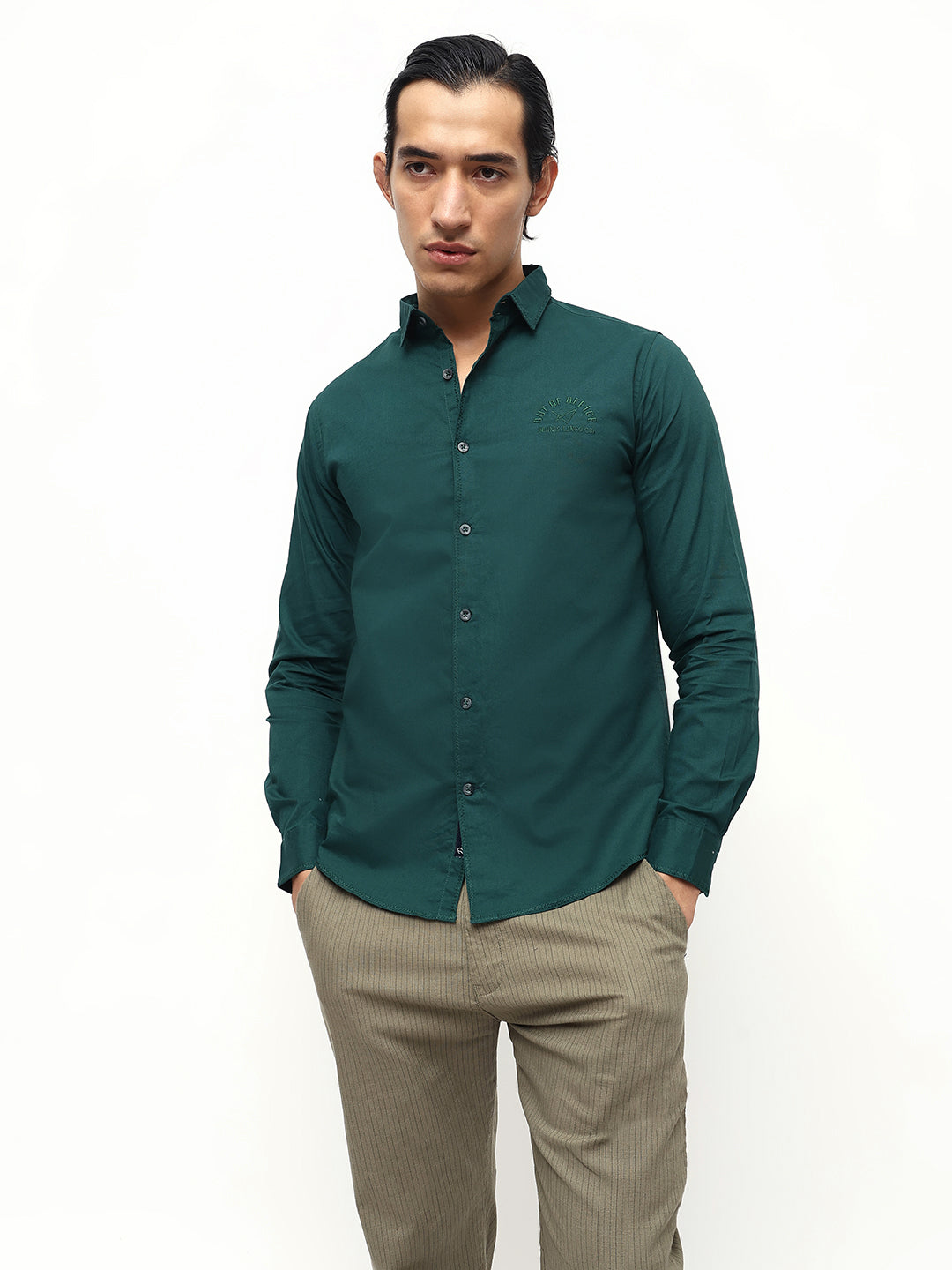 Men's Solid Embroidered Regular Fit Full Sleeves Shirt