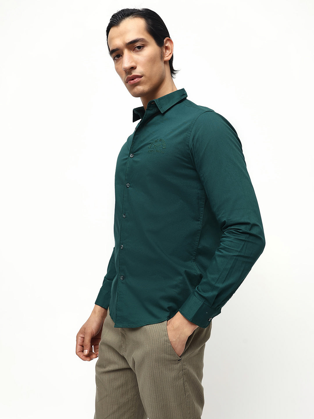 Men's Solid Embroidered Regular Fit Full Sleeves Shirt