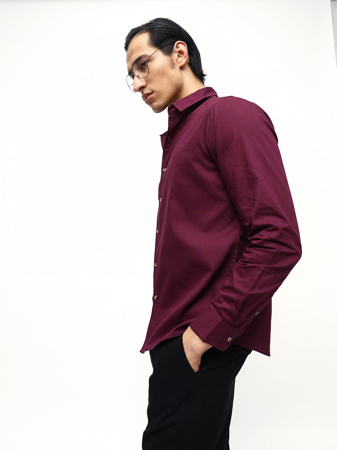 Men's Solid Embroidered Regular Fit Full Sleeves Shirt