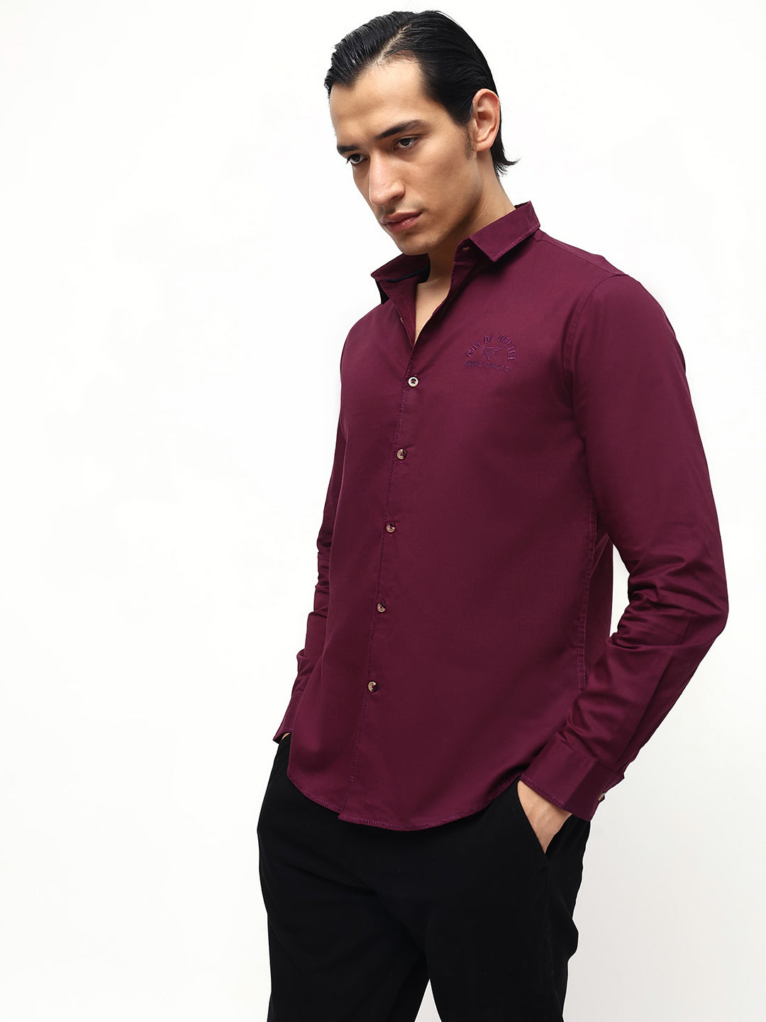 Men's Solid Embroidered Regular Fit Full Sleeves Shirt