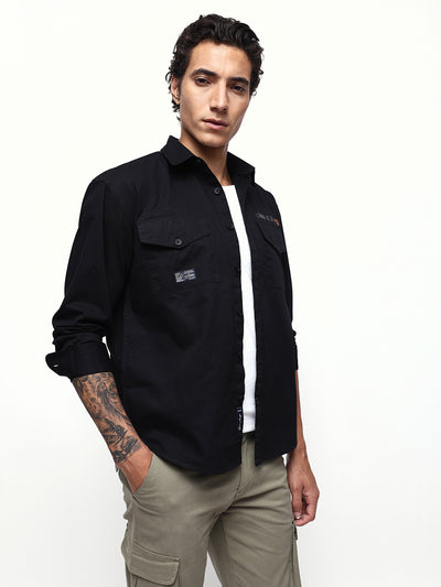 Men's Solid Spread Collar Full Sleeves Relaxed Fit Casual Shirt