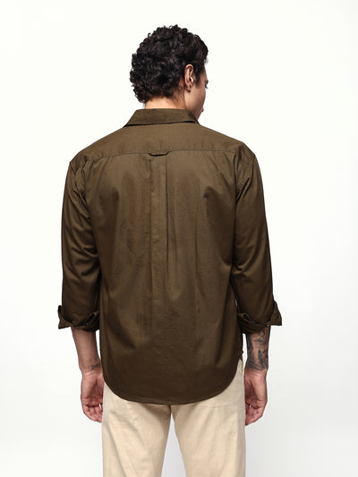 Men's Solid Spread Collar Full Sleeves Relaxed Fit Casual Shirt