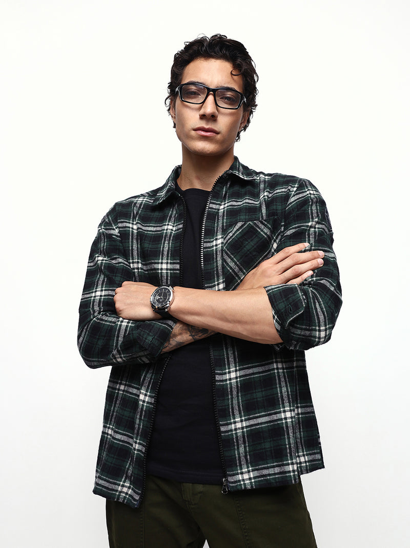 Men's Flannel Checks Spread Collar Relaxed Fit Casual Shirt