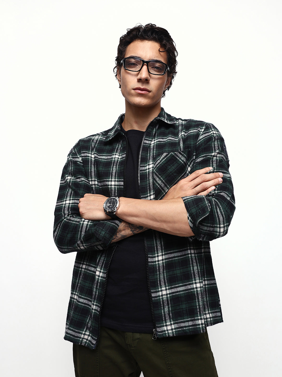 Men's Flannel Checks Spread Collar Relaxed Fit Casual Shirt