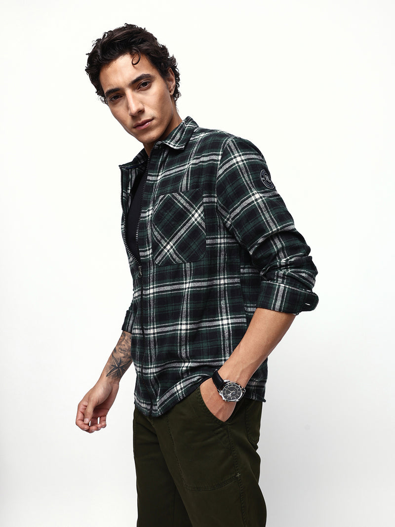 Men's Flannel Checks Spread Collar Relaxed Fit Casual Shirt