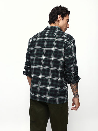 Men's Flannel Checks Spread Collar Relaxed Fit Casual Shirt