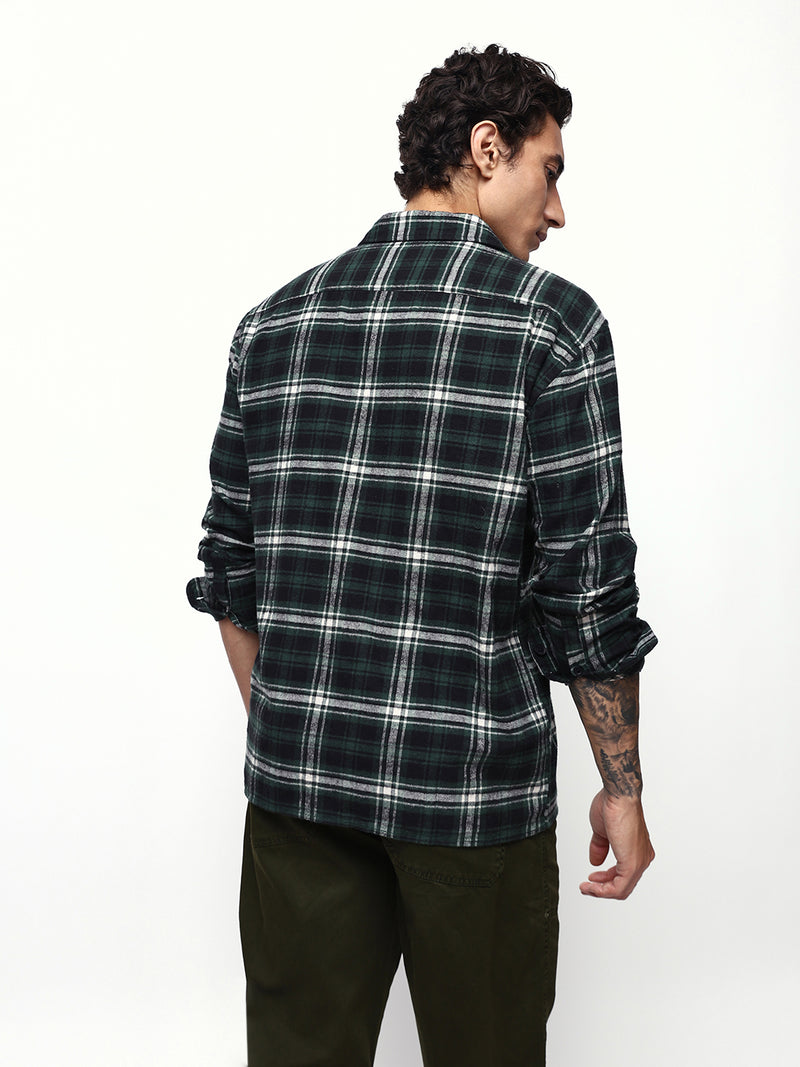 Men's Flannel Checks Spread Collar Relaxed Fit Casual Shirt