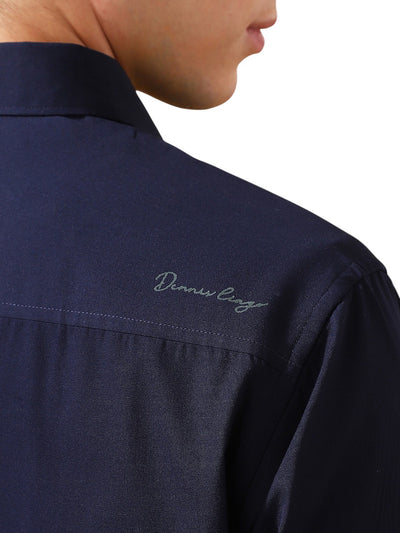 Men Navy Solid Spread Collar Full Sleeves Regular Fit Casual Shirt