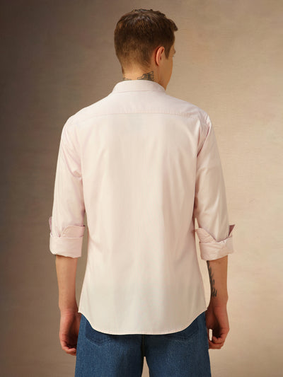 Men's Fresh Pink Solid Button Down Collar Full Sleeves Shirt