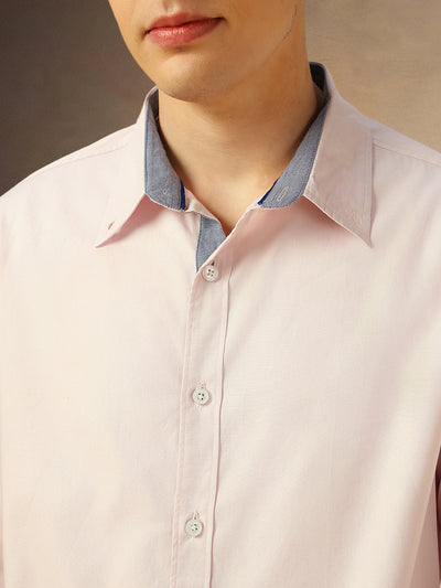 Men's Fresh Pink Solid Button Down Collar Full Sleeves Shirt