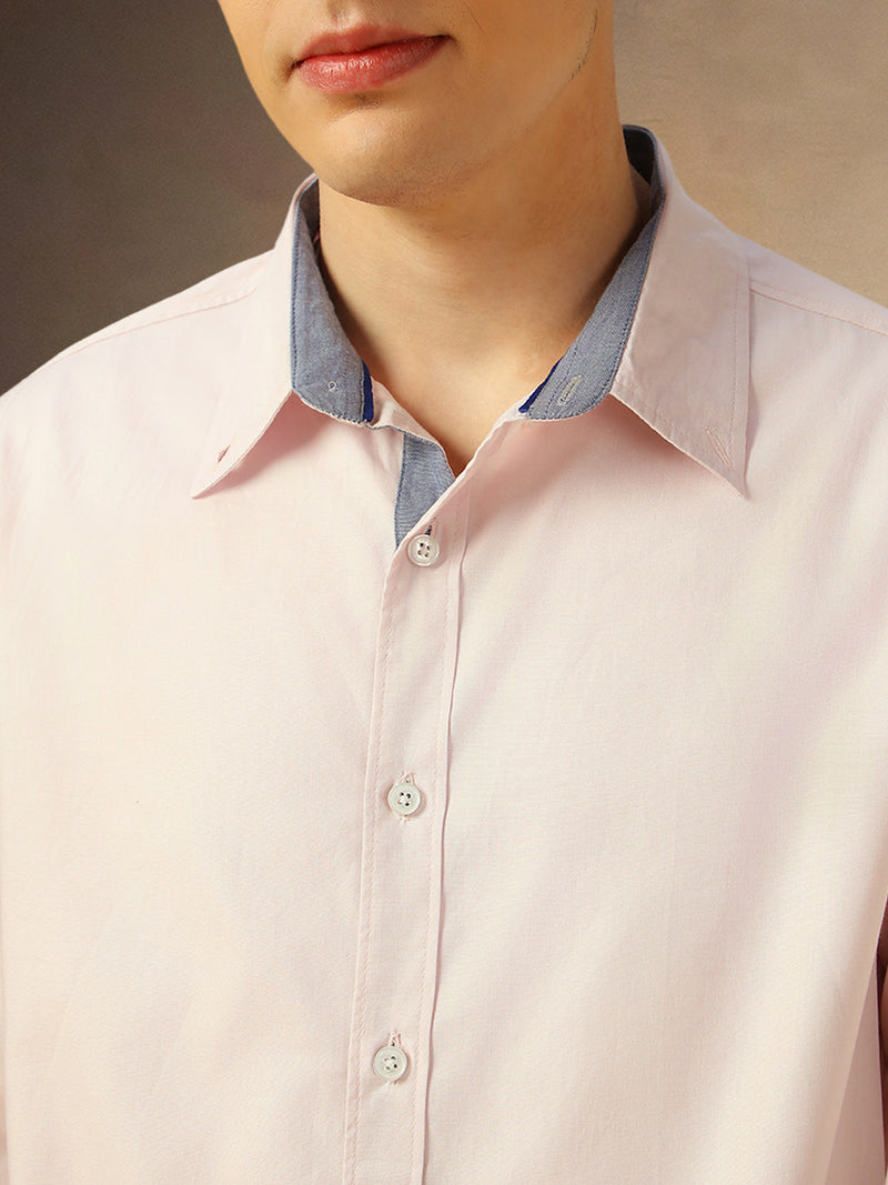 Men's Fresh Pink Solid Button Down Collar Full Sleeves Shirt