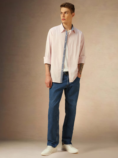 Men's Fresh Pink Solid Button Down Collar Full Sleeves Shirt