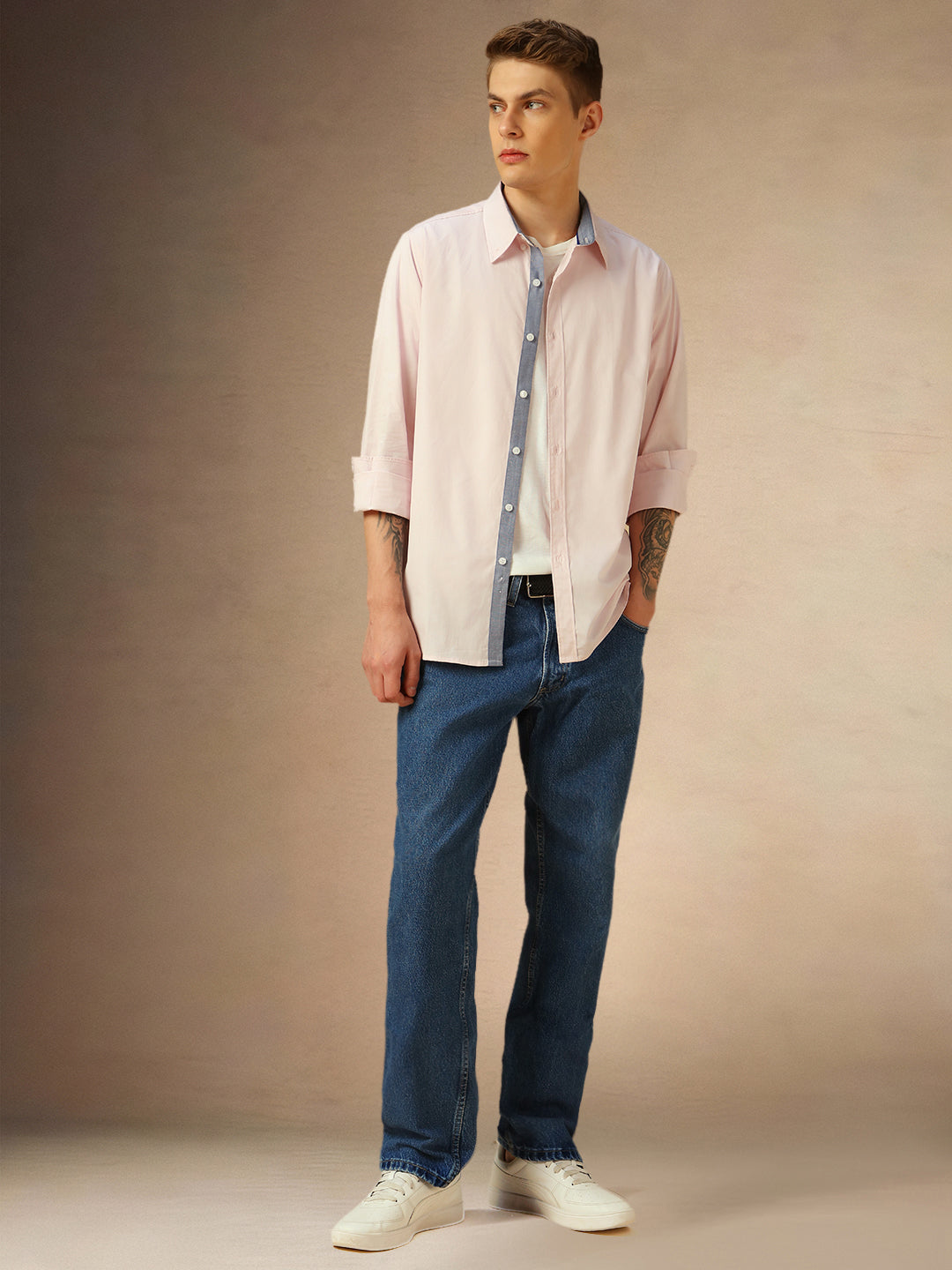 Men's Fresh Pink Solid Button Down Collar Full Sleeves Shirt