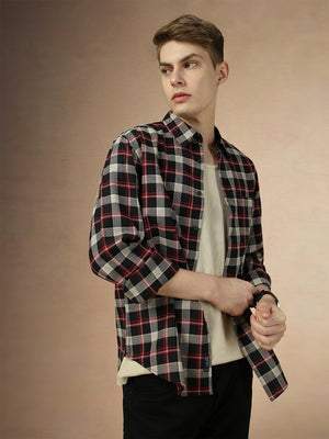 Men's Black Checks Spread Collar Full Sleeves Relaxed Fit Shirt