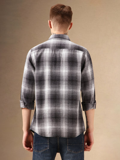 Men's Black Checks Button Down Collar Full Sleeves 100% Cotton Casual Shirt