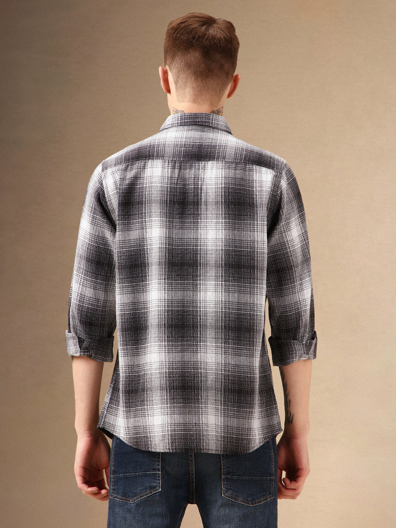 Men's Black Checks Button Down Collar Full Sleeves 100% Cotton Casual Shirt