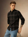 Men's Grey Checks Spread Collar Full Sleeves Shirt