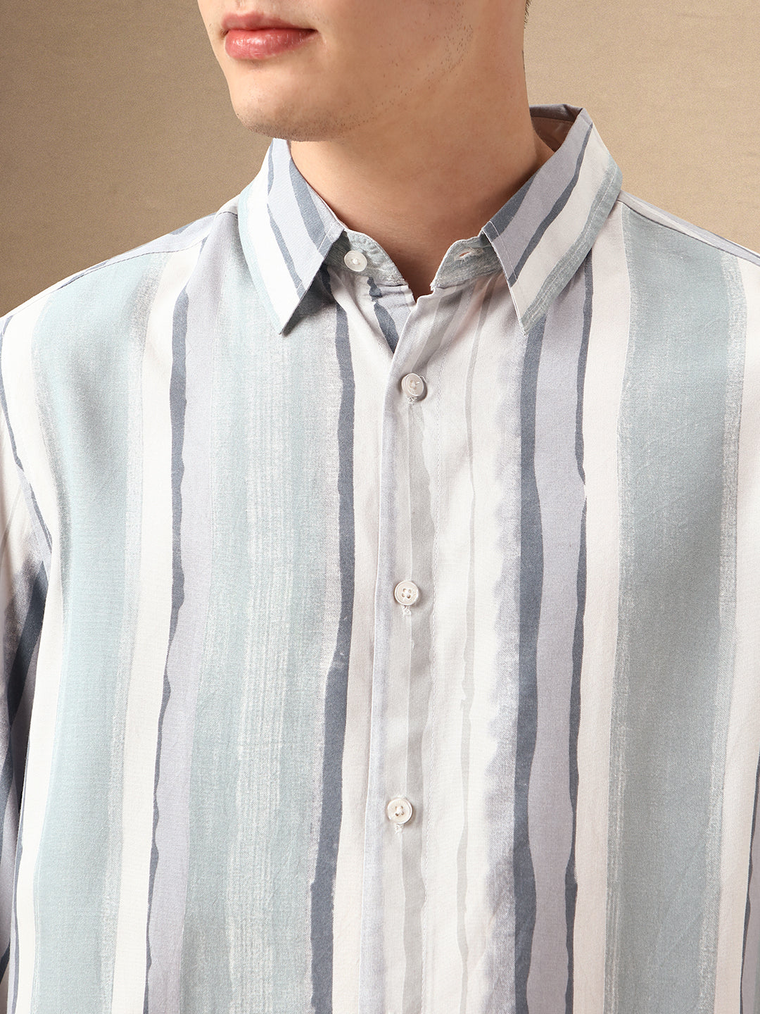 Men's Blue Striped Spread Collar Full Sleeves 100% Cotton Casual Shirt