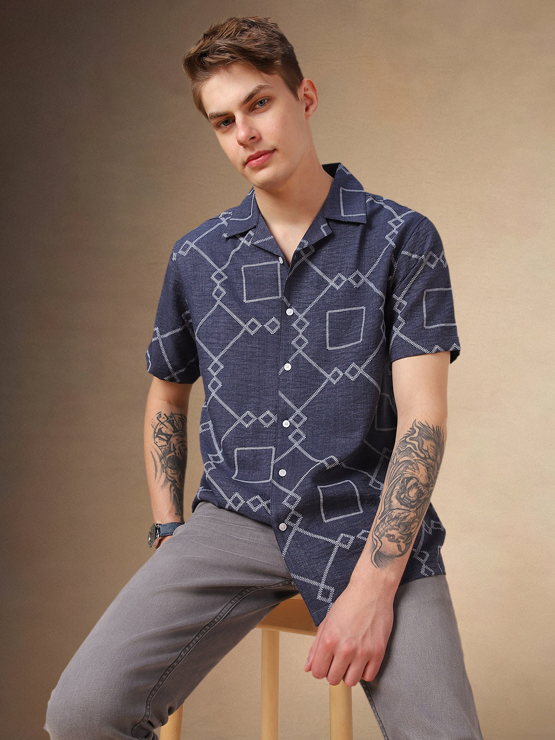 トップス YOKE /PRINTED HALF SLEEVES SHIRT/2 YOKE | PRINTED HALF SLEEVES SHIRT NAVY