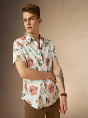 Men's Multi Color Printed Spread Collar Half Sleeves Regular Fit Shirt