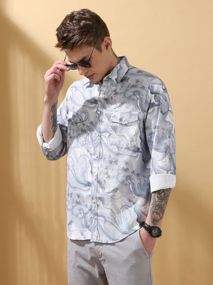 Men's Printed Full Sleeves Spread Collar Casual Shirt
