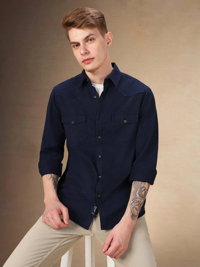 Men's Solid Spread Collar Full Sleeves Relaxed Fit Casual Shirt