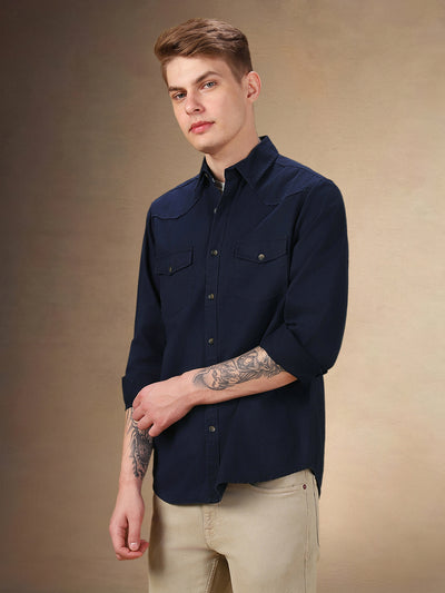 Men's Solid Spread Collar Full Sleeves Relaxed Fit Casual Shirt