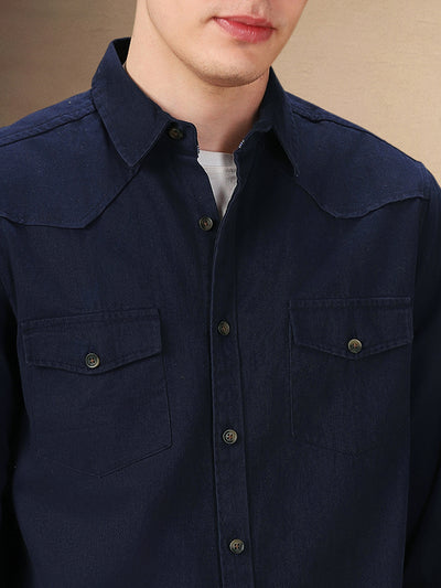 Men's Solid Spread Collar Full Sleeves Relaxed Fit Casual Shirt
