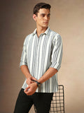 Men's White Striped Spread Collar Full Sleeves Casual Shirt