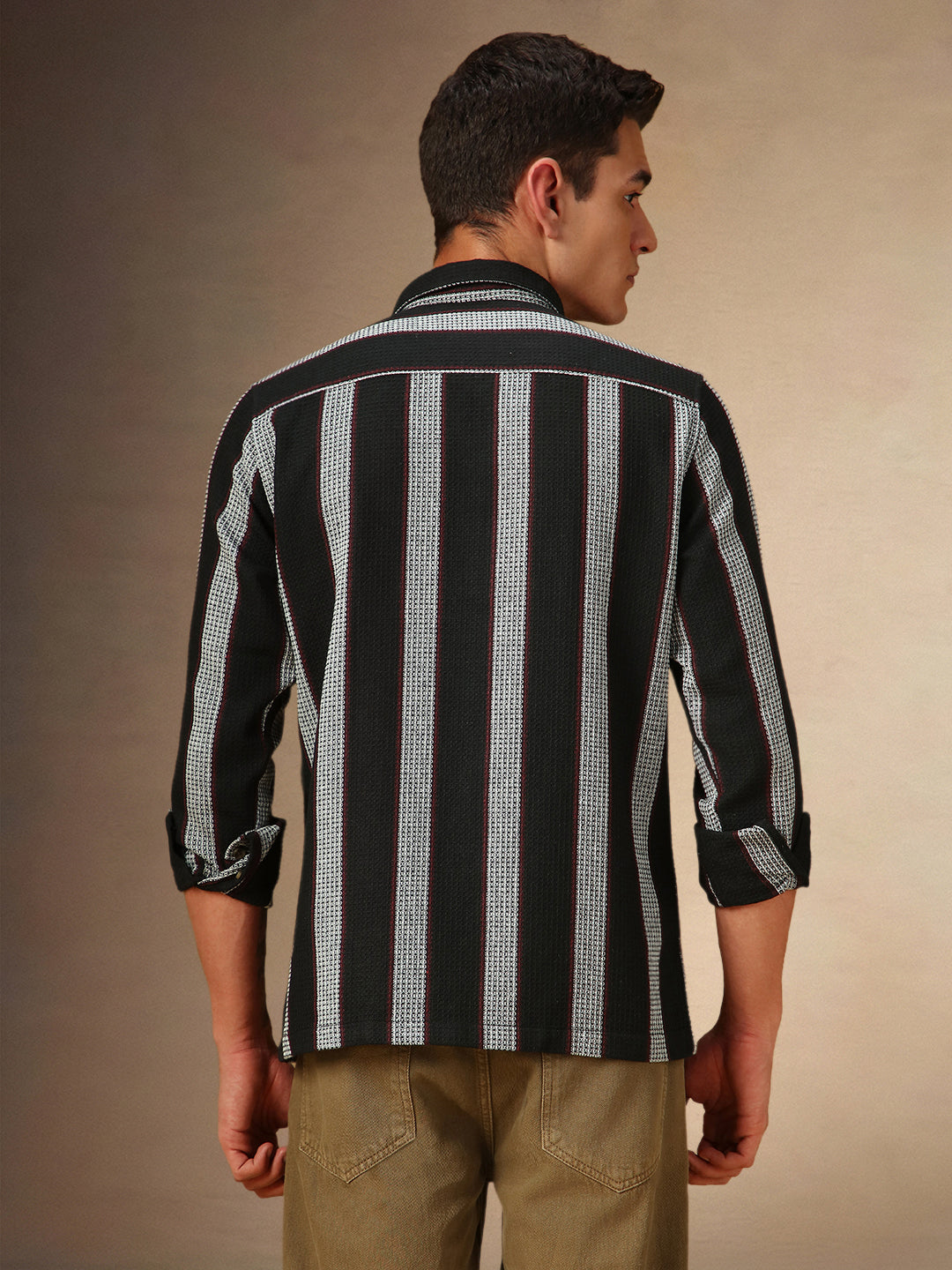 Men's White Striped Button Down collar Full Sleeves Casual Shirt