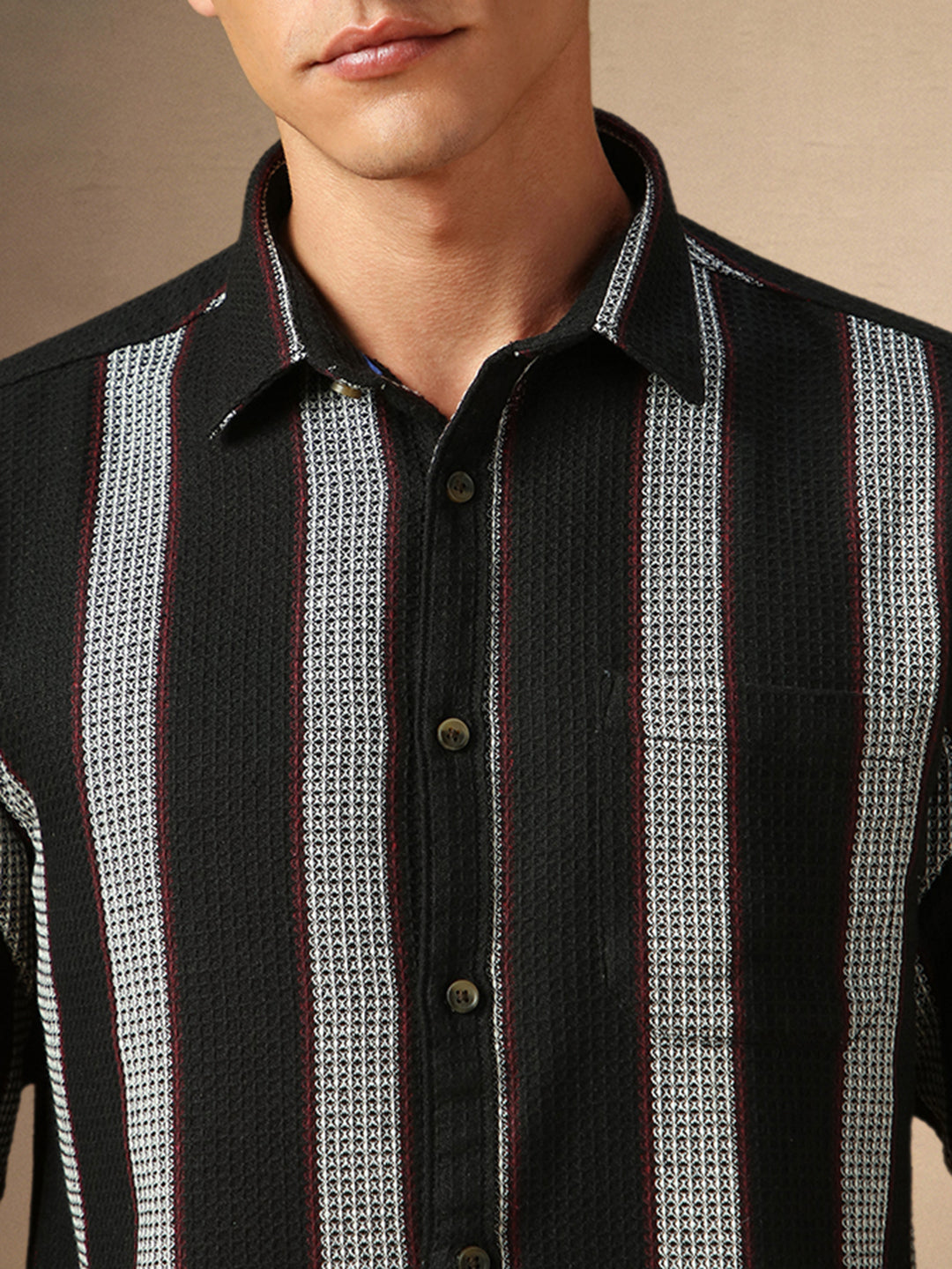 Men's White Striped Button Down collar Full Sleeves Casual Shirt