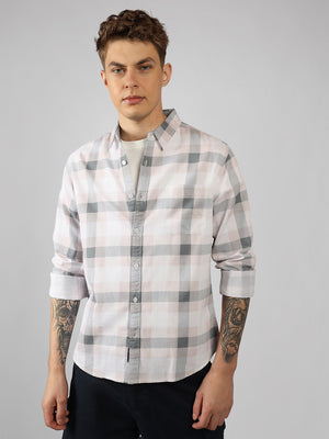 Men's Pink Checks Spread Collar Full Sleeve Regular fit Shirt