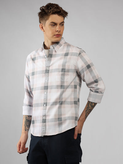 Men's Pink Checks Spread Collar Full Sleeve Regular fit Shirt