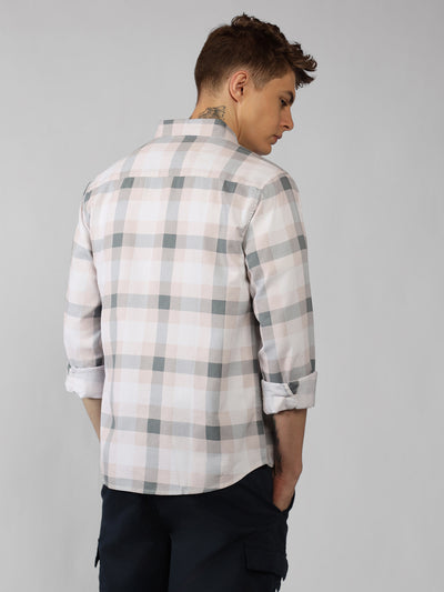 Men's Pink Checks Spread Collar Full Sleeve Regular fit Shirt