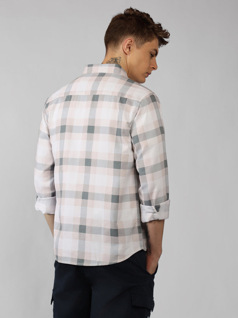 Men's Pink Checks Spread Collar Full Sleeve Regular fit Shirt