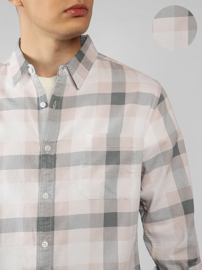 Men's Pink Checks Spread Collar Full Sleeve Regular fit Shirt
