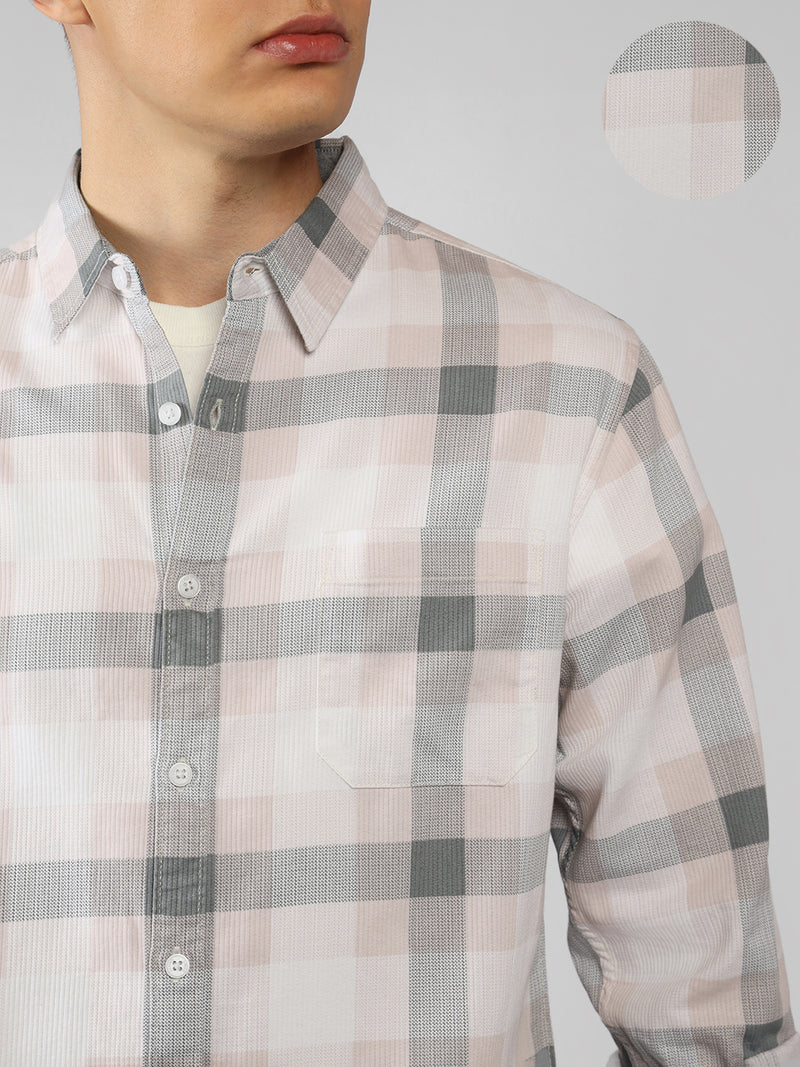 Men's Pink Checks Spread Collar Full Sleeve Regular fit Shirt