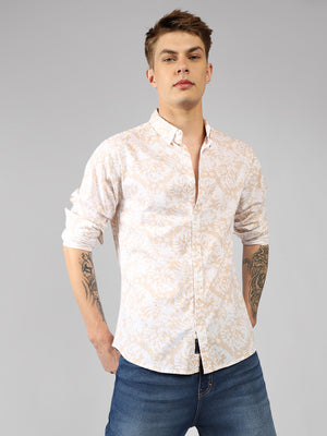 Men's Floral Print Spread Collar Long Sleeves Relaxed Fit Casual Shirt