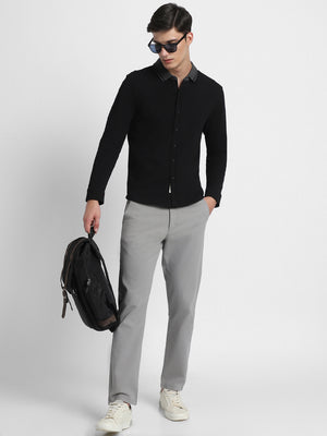 Men's Regular Collar Slim Fit Solid Black Casual Shirts