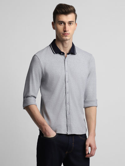 Men's Regular Collar Slim Fit Solid Light Grey Casual Shirts