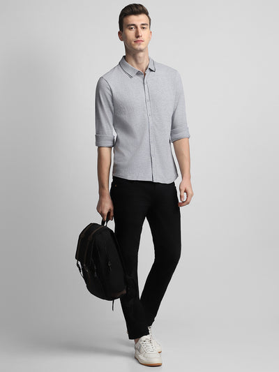 Men's Regular Collar Slim Fit Solid Light Grey Casual Shirts