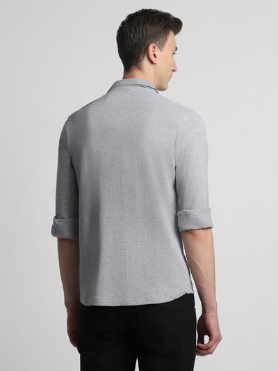 Men's Regular Collar Slim Fit Solid Light Grey Casual Shirts