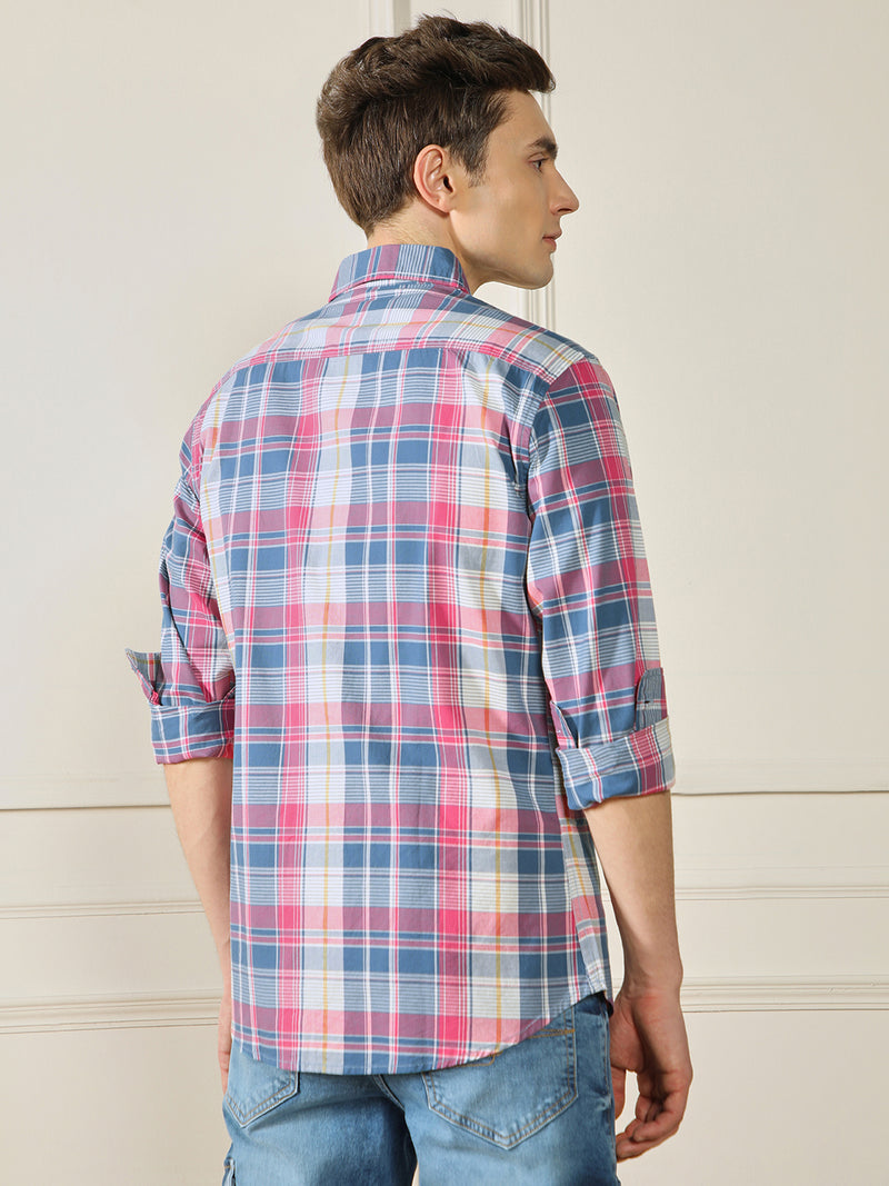 Dennis Lingo Men's Tartan checks Multicolor 100% Cotton Casual Shirt