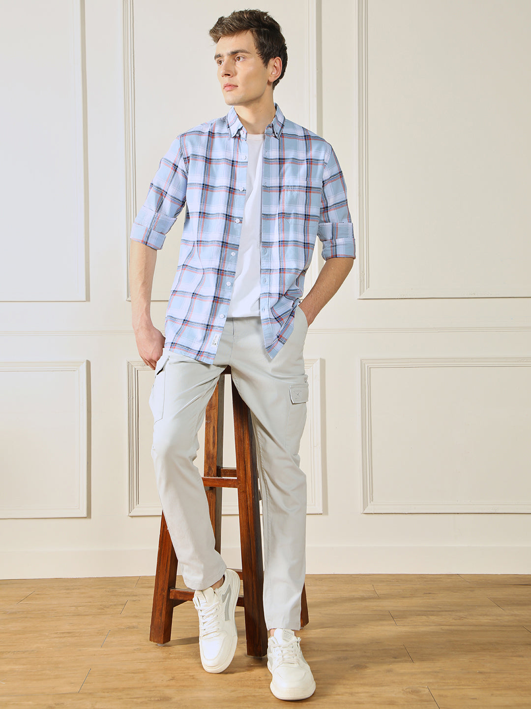 Dennis Lingo Men's Blue Tartan checks 100% Cotton Casual Shirt