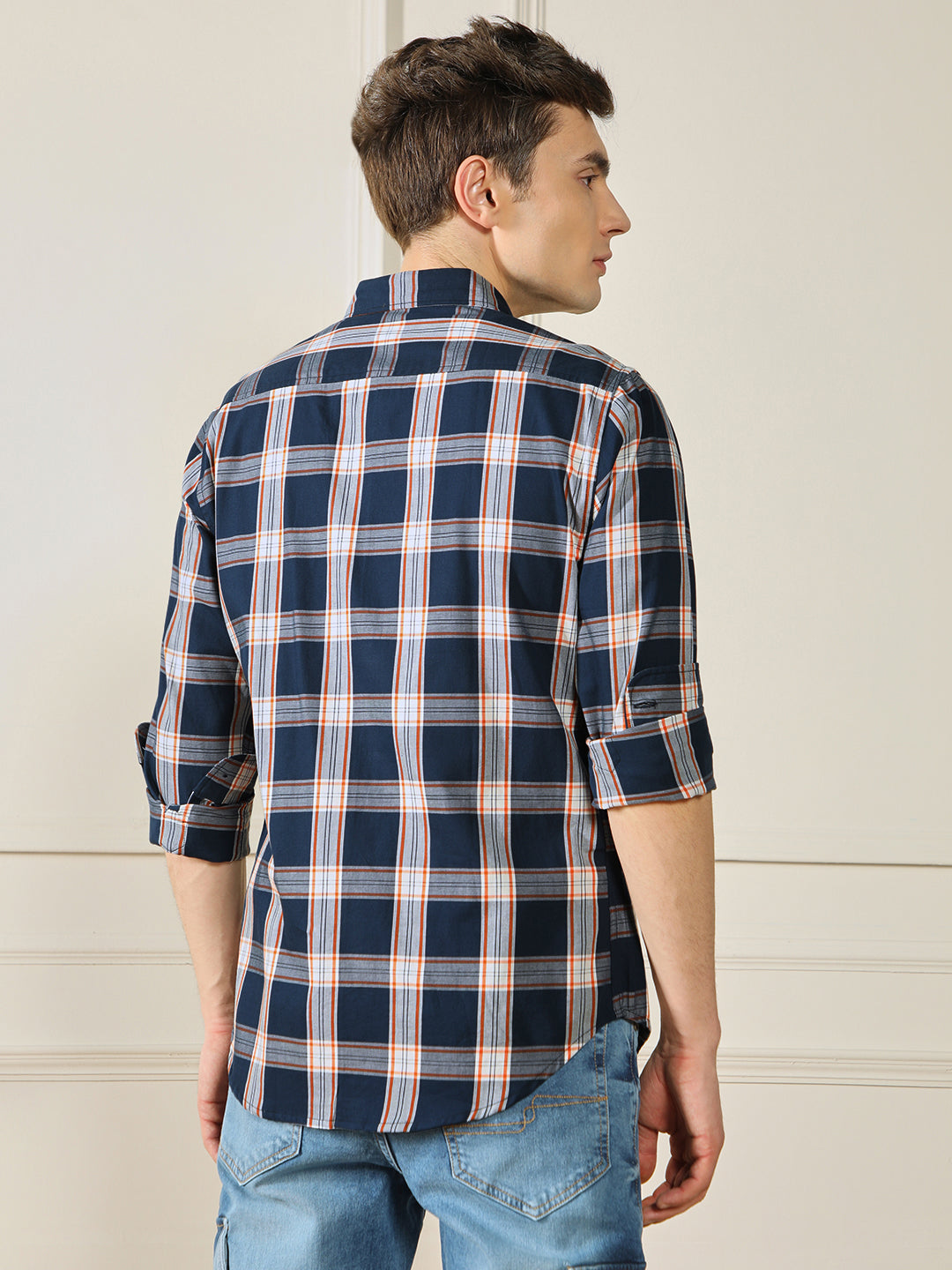 Men's Navy  Tartan checks 100% Cotton Casual Shirt